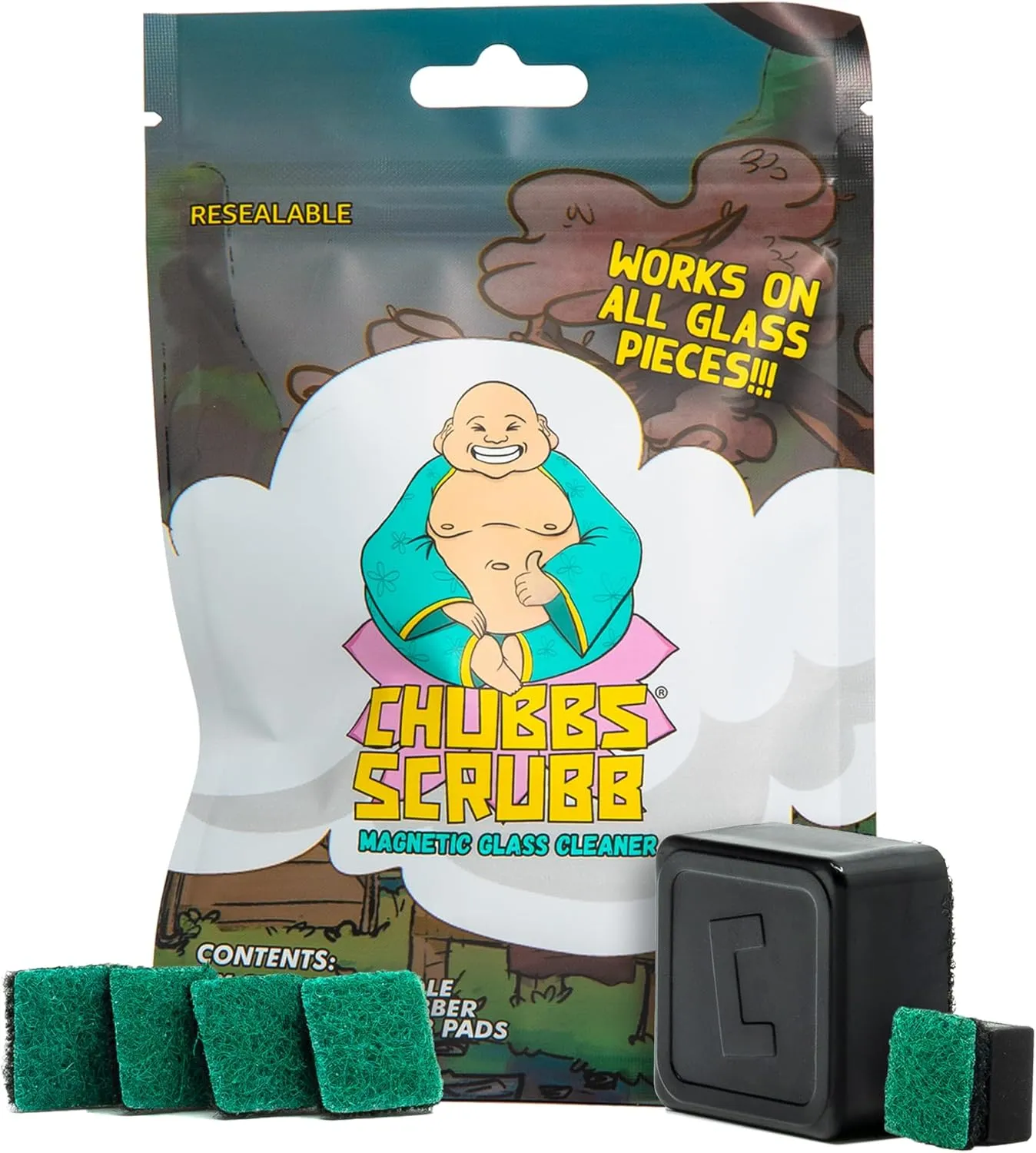 Chubbs Scrubb Magnetic Glass Cleaner Kit - Mini Magnet Scrubber for Hard-to-Reach Stains on Glass, Ceramic & Metal