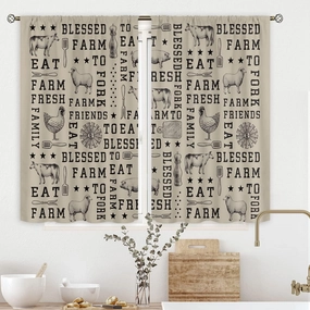 Cinbloo Farmhouse Kitchen Curtains 27.5Wx39H Inch Rod Pocket Grey Country Kitchen Curtains Vintage Farm Animal Chicken Cow Pig Western Kitchen Decor Rustic Living Room Window Drapes Fabric 2 Panels