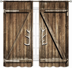 Cinbloo Rustic Western Curtains 42W x 63L Inch Rod Pocket Farmhouse Wooden Barnwood Country Bedroom Decor Vintage Retro Brown Wood Lodge Cabin Barn Door Living Room Window Drapes Fabric 2 Panels