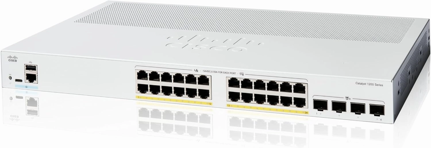 Cisco Catalyst 1200-24P-4X Smart Switch, 24 Port GE, PoE, 4x10GE SFP , Limited Lifetime Protection (C1200-24P-4X)