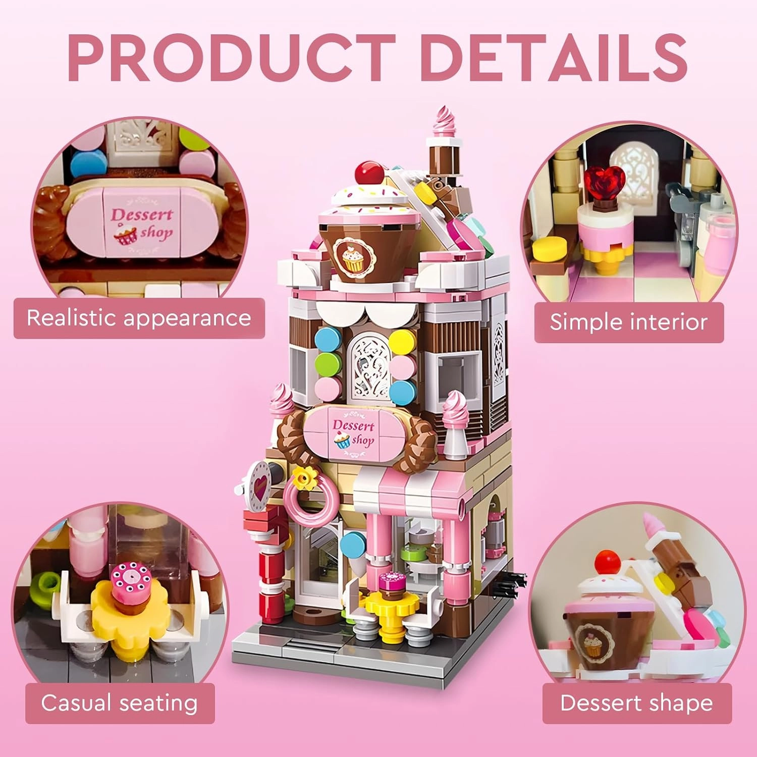 City Street View Girls Dessert House Building Set, MOC Creative Store Model DIY Toys Set, Unique Home Decor, 344 PCS Ideas Birthday Holidays Toy Gift Kids Girls Age 6-12