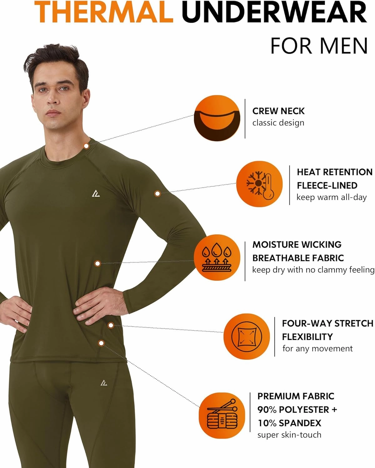 CL convallaria Thermal Underwear for Men Long Johns Fleece Lined Hunting Gear Set Base Layer for Cold Weather XS-4XL