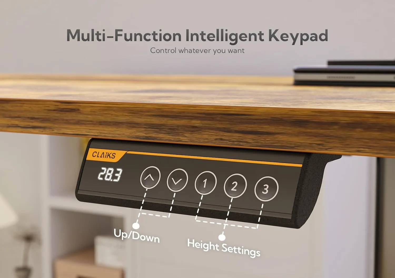 Claiks Electric Standing Desk, Adjustable Height Stand up Desk, 24x48 Inches Sit Stand Home Office Desk with Splice Board, Black Frame/Rustic Brown Top