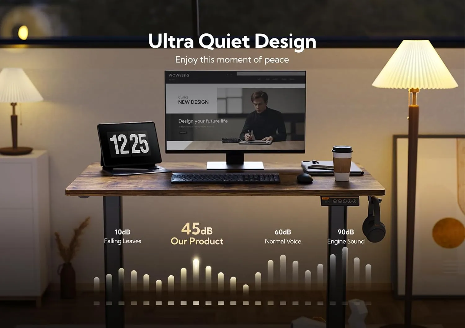 Claiks Electric Standing Desk, Adjustable Height Stand up Desk, 24x48 Inches Sit Stand Home Office Desk with Splice Board, Black Frame/Rustic Brown Top