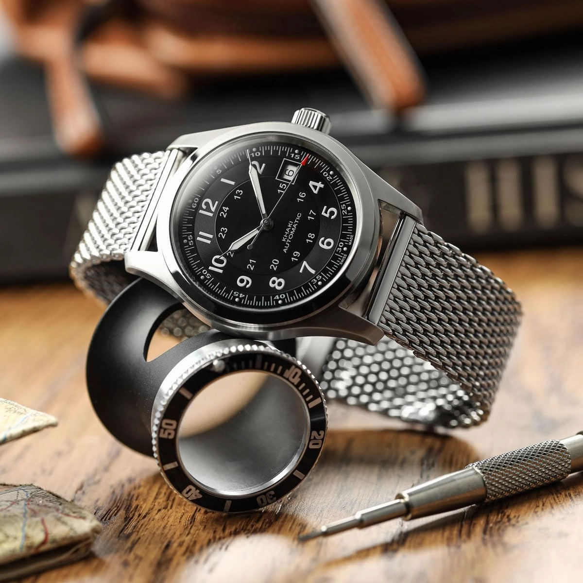 Classic Mesh Watch Strap, Polished or Satin Brushed Finish, 18-22mm. Men's Replacement Stainless Steel Band. Quick Release Spring Bars for Easy Changes