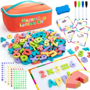 Classroom Magnetic Letters, 278 Pcs Alphabet Magnets with Double Sided Magnet Board Word Cards, Wooden Magnetic Letters and Numbers for Kids Spelling, ABC Fridge Magnets Education Toys