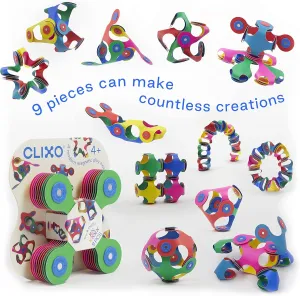 Clixo Tiny & Mighty Pack - 9 Pieces, Over 100 Creations. Magnetic Building Toy, Flexible, Creative, Educational. Ages 4-99