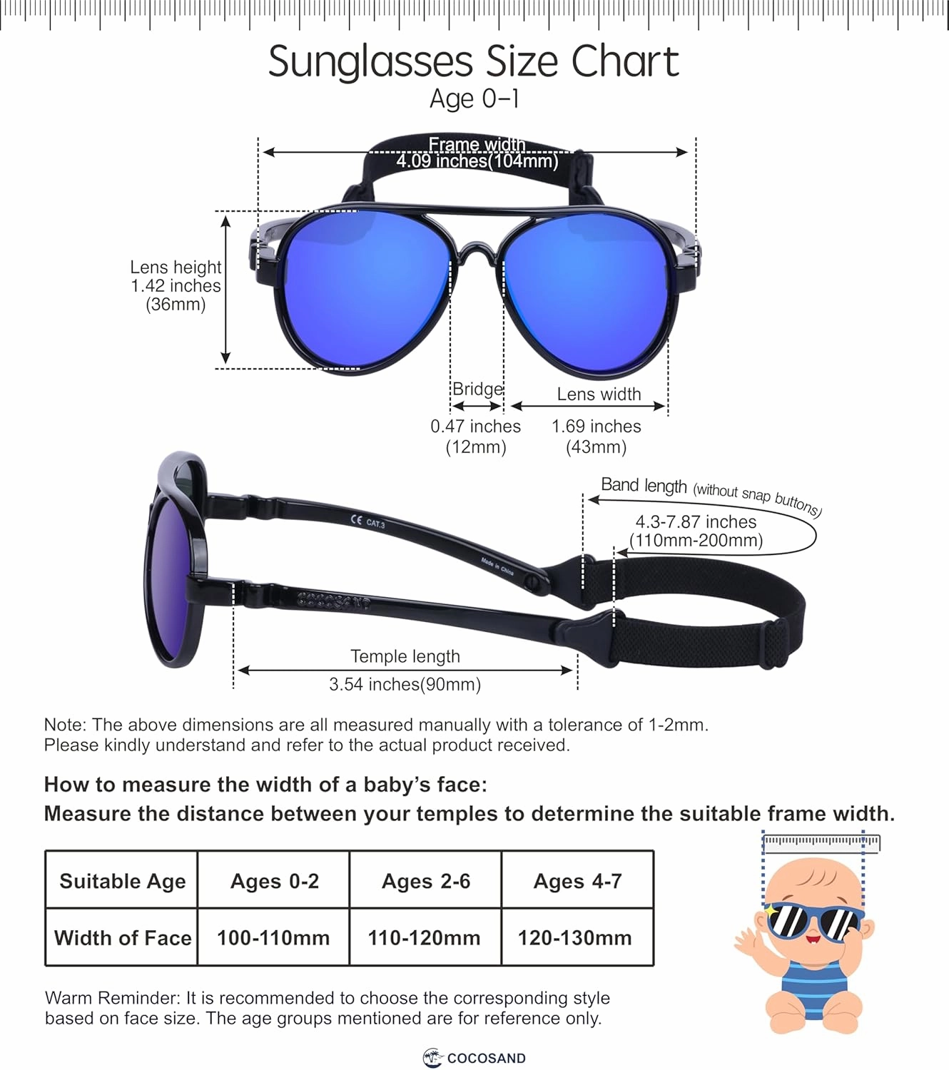 COCOSAND Baby Aviator Polarized Sunglasses with Adjustable Strap for Baby Infant Girl Boy 0-18 Months