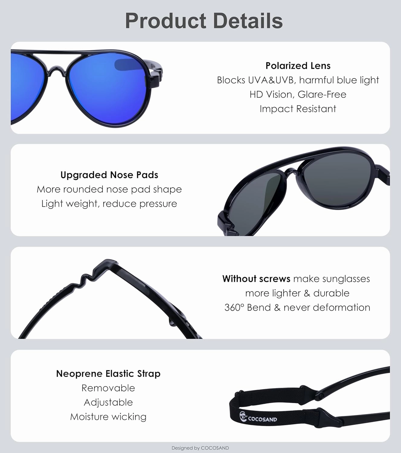 COCOSAND Baby Aviator Polarized Sunglasses with Adjustable Strap for Baby Infant Girl Boy 0-18 Months