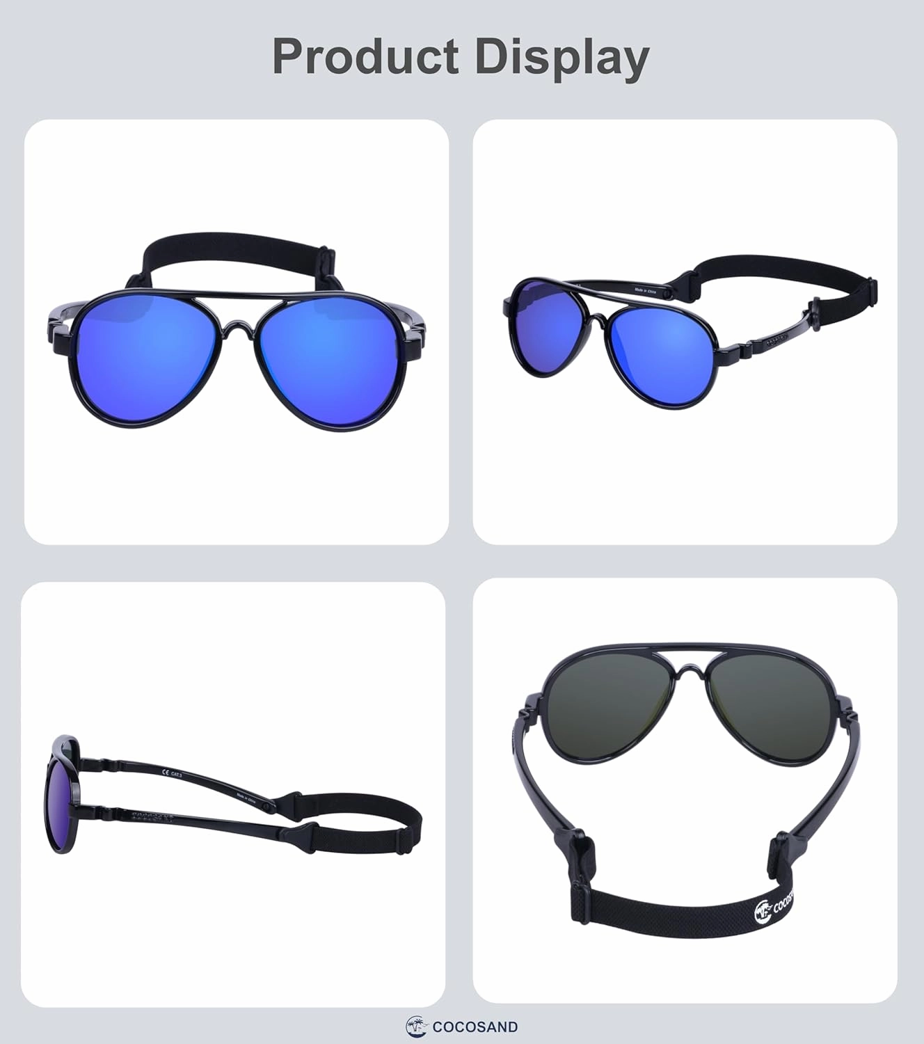 COCOSAND Baby Aviator Polarized Sunglasses with Adjustable Strap for Baby Infant Girl Boy 0-18 Months