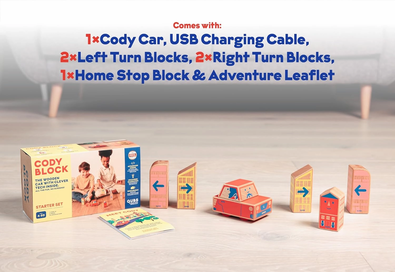 Cody Block Starter Set, Educational Wooden Building Blocks Coding and Car STEM Toys for Preschool Kids Ages 4 , Screen Free