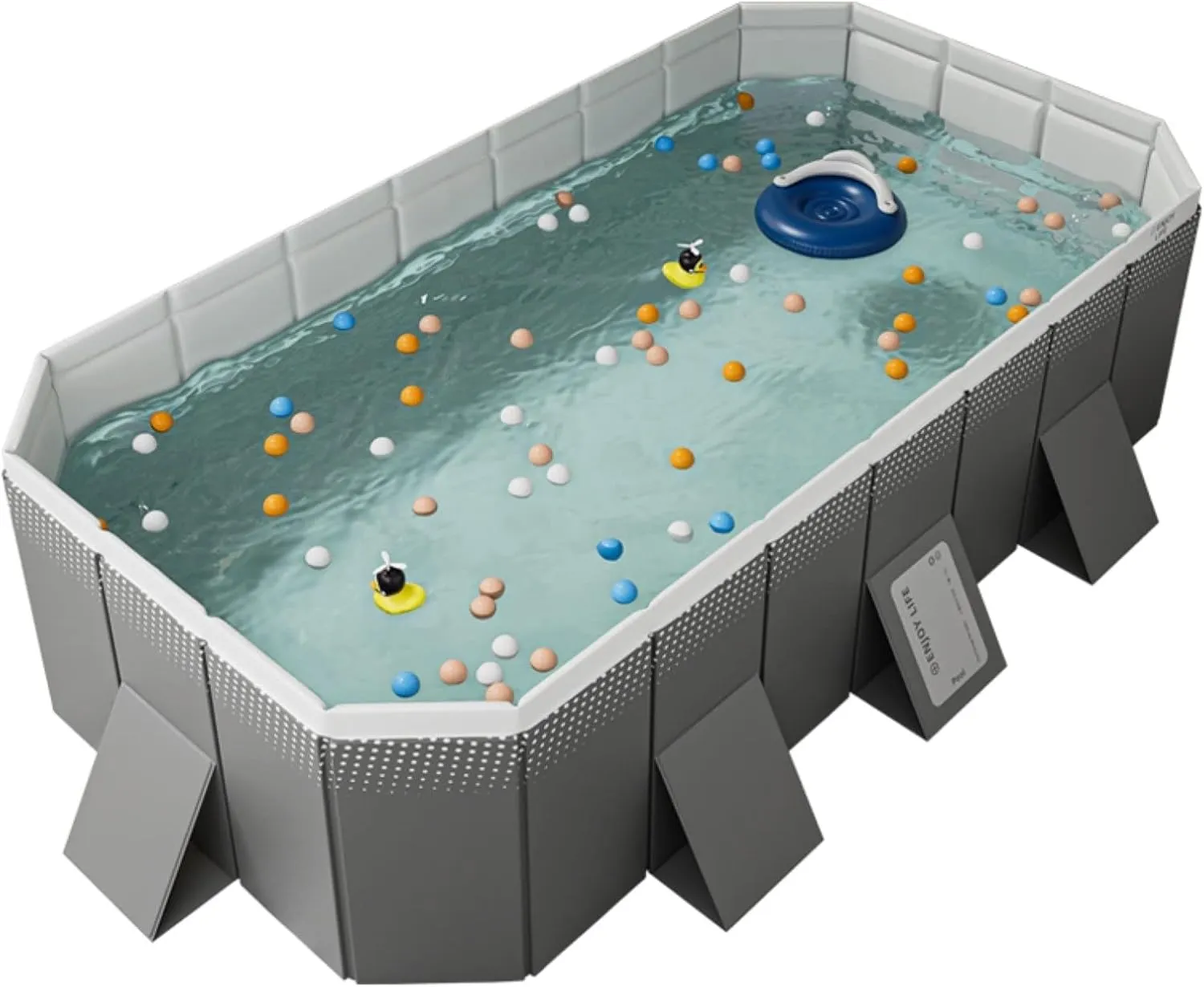 Collapsible Summer Pool Set - Portable Foldable Swimming Tub for Kids & Adults w/Eco-Friendly Materials & Quick Cleanup Drain(Gere Grey,116 * 64.9 * 21.6in)