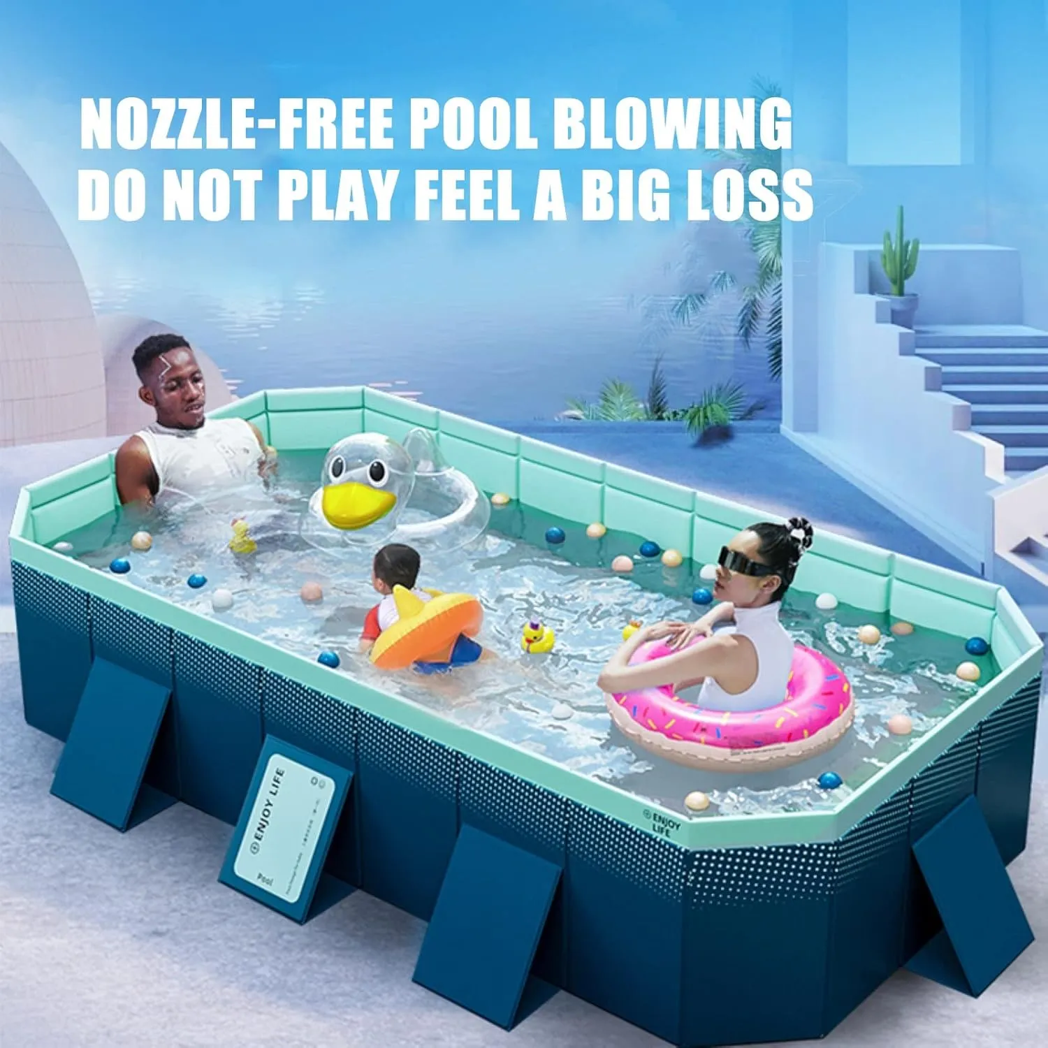 Collapsible Summer Pool Set - Portable Foldable Swimming Tub for Kids & Adults w/Eco-Friendly Materials & Quick Cleanup Drain(Gere Grey,116 * 64.9 * 21.6in)