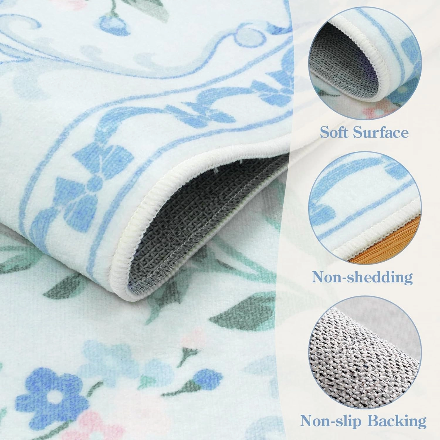 Collive Blue Floral Rugs for Girls, 5x7 Washable Bow Area Rug for Living Room, Cute Ultra-Thin Non Slip Indoor Decor Carpet for Nursery Kids Room Bedroom Playroom (Blue 5' x 7')