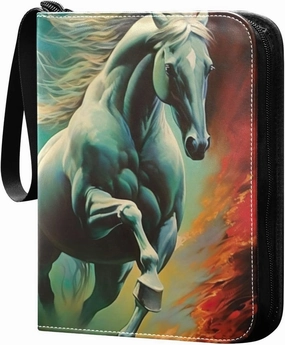Color Horse Painting Card Binder, 400 Pockets Card Holder with 50 Sleeves, Sturdy Card Holder Folders for Game Cards & Sports Cards
