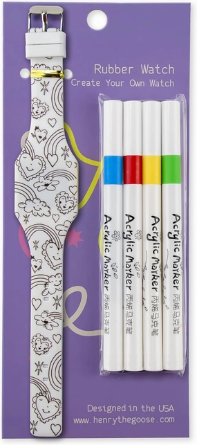 Color-Your-Own Rainbow Watch for Kids - Learn to Tell Time with DIY Coloring Adjustable Strap, Digital, 4 Markers Included - Unique Birthday Gift for Children