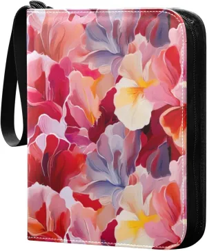 Colorful Abstract Floral Card Binder, 400 Pockets Card Holder with 50 Sleeves, Sturdy Card Holder Folders for Game Cards & Sports Cards