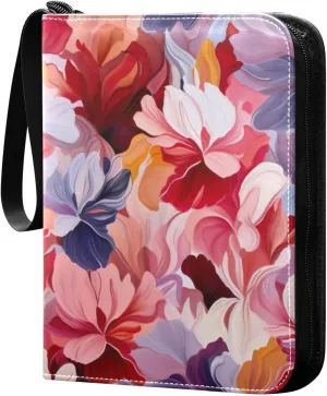 Colorful Abstract Floral Card Binder, 400 Pockets Card Holder with 50 Sleeves, Sturdy Card Holder Folders for Game Cards & Sports Cards