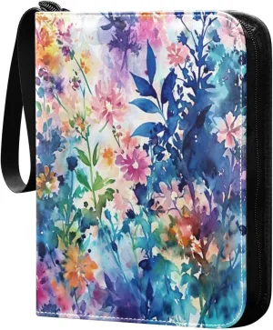 Colorful Abstract Flowers Card Binder 4-Pocket, 400 Pockets Card Holder with 50 Removable Sleeves and Zipper for Games Baseball Football Sports Card