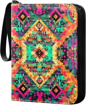 Colorful Aztec Geometrics Card Binder, 400 Pockets Card Holder with 50 Sleeves, Sturdy Card Holder Folders for Game Cards & Sports Cards