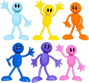 Colorful Bendable Smile Figures (3") Flexible Rubber Men with Smile Faces, Party Favor, Stress Relief Fidget Toy Goody Bag Pinata Fillers for Kids and Adults (24 Smile Figures)
