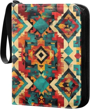 Colorful Ethnic Geometric Card Binder, 400 Pockets Card Holder with 50 Sleeves, Sturdy Card Holder Folders for Game Cards & Sports Cards
