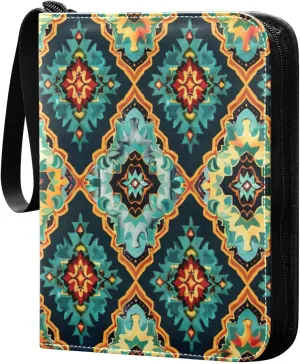 Colorful Ethnic Geometric Card Binder, 400 Pockets Card Holder with 50 Sleeves, Sturdy Card Holder Folders for Game Cards & Sports Cards