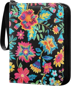 Colorful Floral Pattern Card Binder, 400 Pockets Card Holder with 50 Sleeves, Sturdy Card Holder Folders for Game Cards & Sports Cards