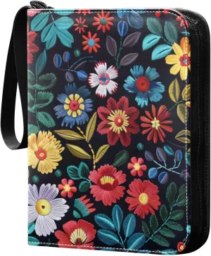 Colorful Flowers Card Binder, 400 Pockets Card Holder with 50 Sleeves, Sturdy Card Holder Folders for Game Cards & Sports Cards