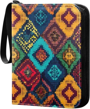 Colorful Geometric Card Binder, 400 Pockets Card Holder with 50 Sleeves, Sturdy Card Holder Folders for Game Cards & Sports Cards