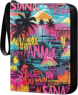 Colorful Hawaiian Pattern Card Binder 4-Pocket, 400 Pockets Card Holder with 50 Removable Sleeves and Zipper for Games Baseball Football Sports Card
