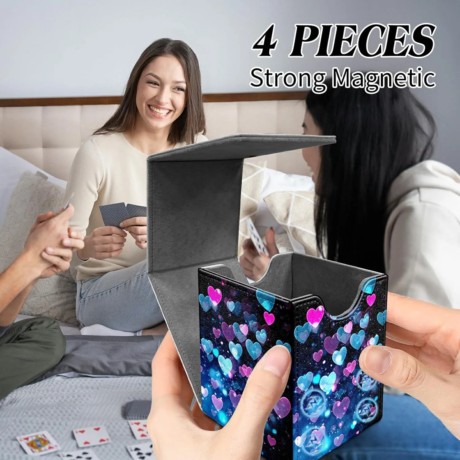 Colorful Heart Shape Card Commander Deck Box for Trading Cards Storage Box with Strong Magnet Magic Premium Gathering Deck Box Cover for TCG CCG Magic Card