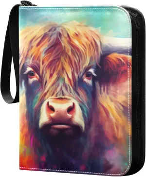 Colorful Highland Cow Card Binder, 400 Pockets Card Holder with 50 Sleeves, Sturdy Card Holder Folders for Game Cards & Sports Cards