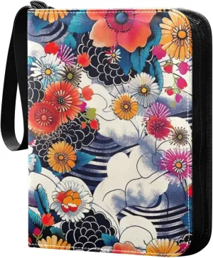 Colorful Japanese Pattern Card Binder, 400 Pockets Card Holder with 50 Sleeves, Sturdy Card Holder Folders for Game Cards & Sports Cards