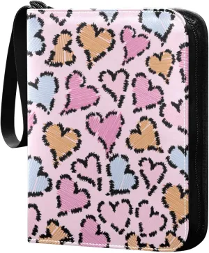 Colorful Love Pattern Background Card Binder for Trading Cards, 4 Pocket with 50 Sleeves up to 400 Cards, Double Sided Pockets Card Holder Carry Case for Baseball Card, Football Card, Gaming Cards