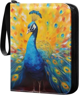 Colorful Peacock Pattern Card Binder, 400 Pockets Card Holder with 50 Sleeves, Sturdy Card Holder Folders for Game Cards & Sports Cards