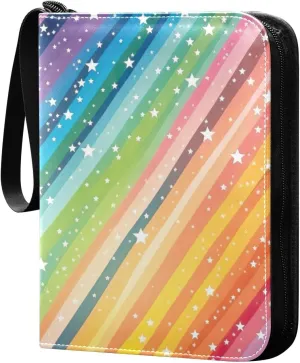 Colorful Striped Stars Card Binder, 400 Pockets Card Holder with 50 Sleeves, Sturdy Card Holder Folders for Game Cards & Sports Cards
