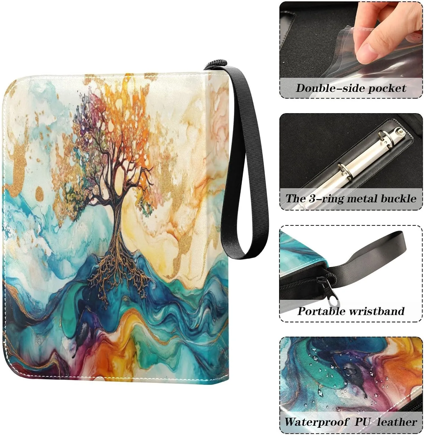 Colorful Waves Tree Card Collector Binder 4-Pocket Collectible Trading Card Albums Fits 400 Cards for Sports Cards, Game Cards