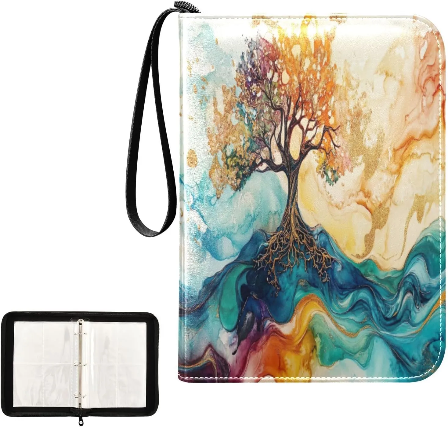 Colorful Waves Tree Card Collector Binder 4-Pocket Collectible Trading Card Albums Fits 400 Cards for Sports Cards, Game Cards
