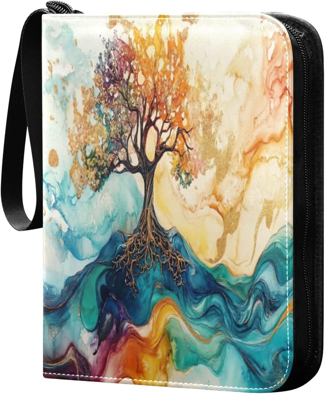 Colorful Waves Tree Card Collector Binder 4-Pocket Collectible Trading Card Albums Fits 400 Cards for Sports Cards, Game Cards