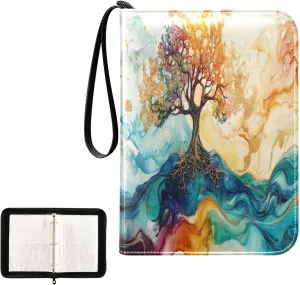 Colorful Waves Tree Card Collector Binder 4-Pocket Collectible Trading Card Albums Fits 400 Cards for Sports Cards, Game Cards