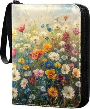 Colorful Wildflowers Card Binder, 400 Pockets Card Holder with 50 Sleeves, Sturdy Card Holder Folders for Game Cards & Sports Cards