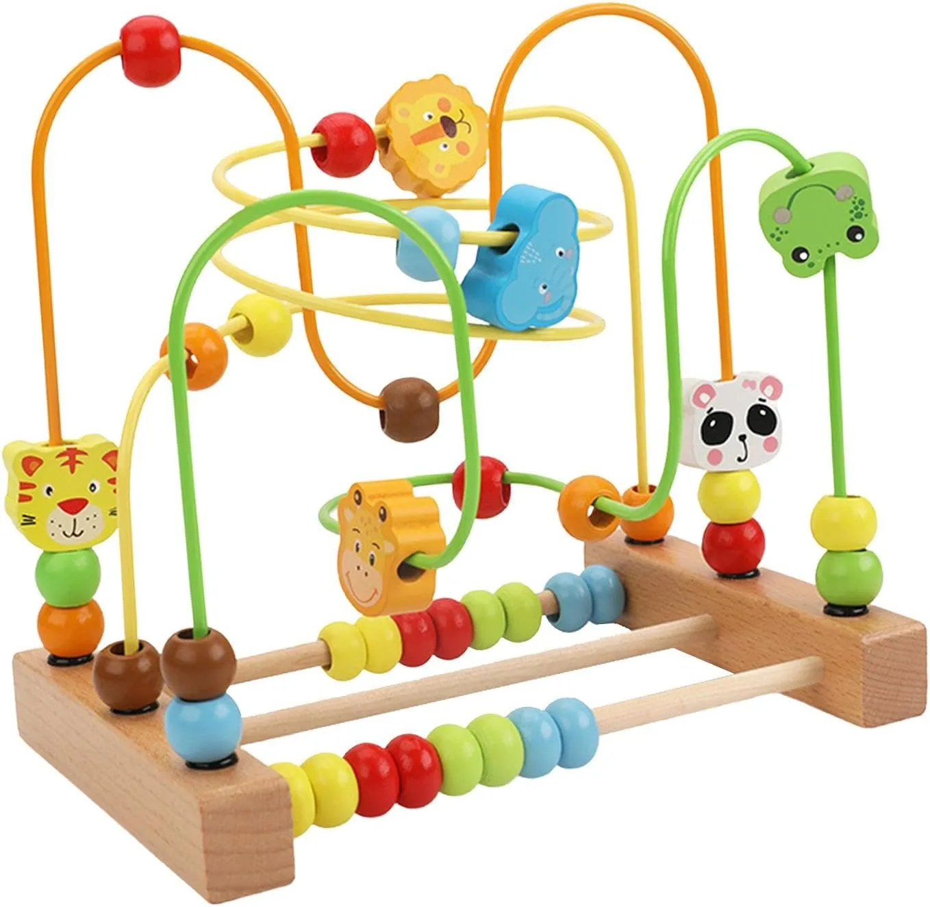 Colorful Wooden Bead Maze Roller Coaster Toy for Children, Animal, 22.5x15x20.5cm