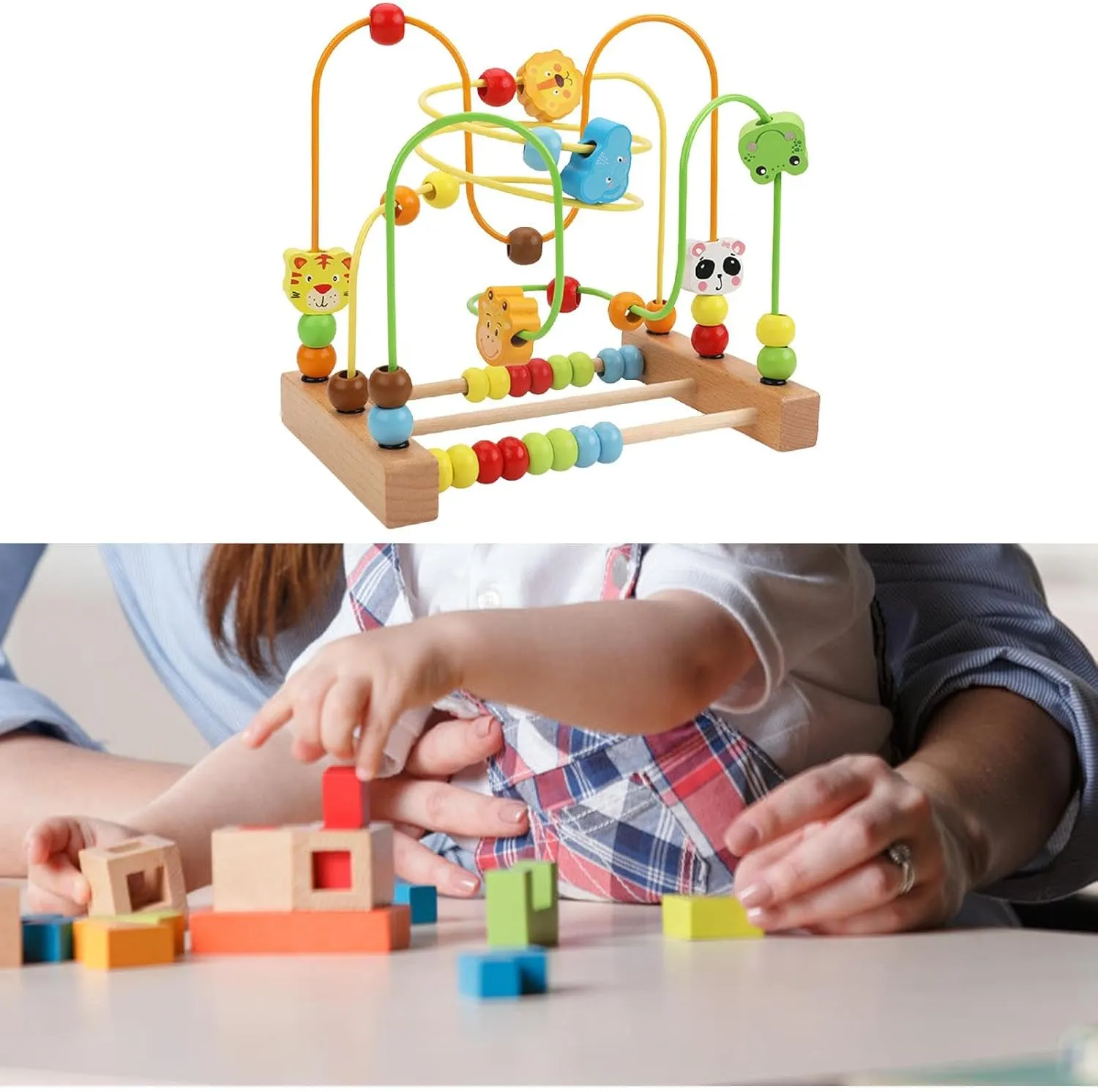 Colorful Wooden Bead Maze Roller Coaster Toy for Children, Animal, 22.5x15x20.5cm