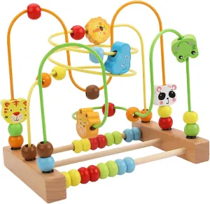 Colorful Wooden Bead Maze Roller Coaster Toy for Children, Animal, 22.5x15x20.5cm