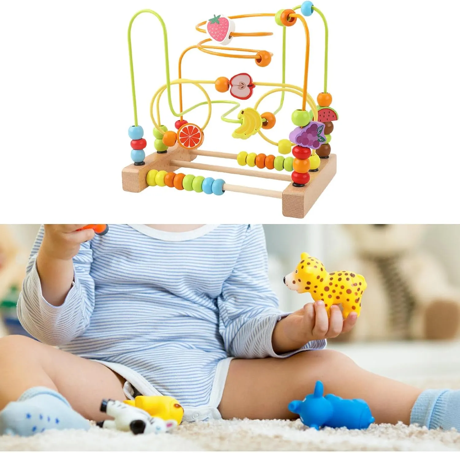 Colorful Wooden Bead Maze Toy for Kids Learning Development, Fruit B