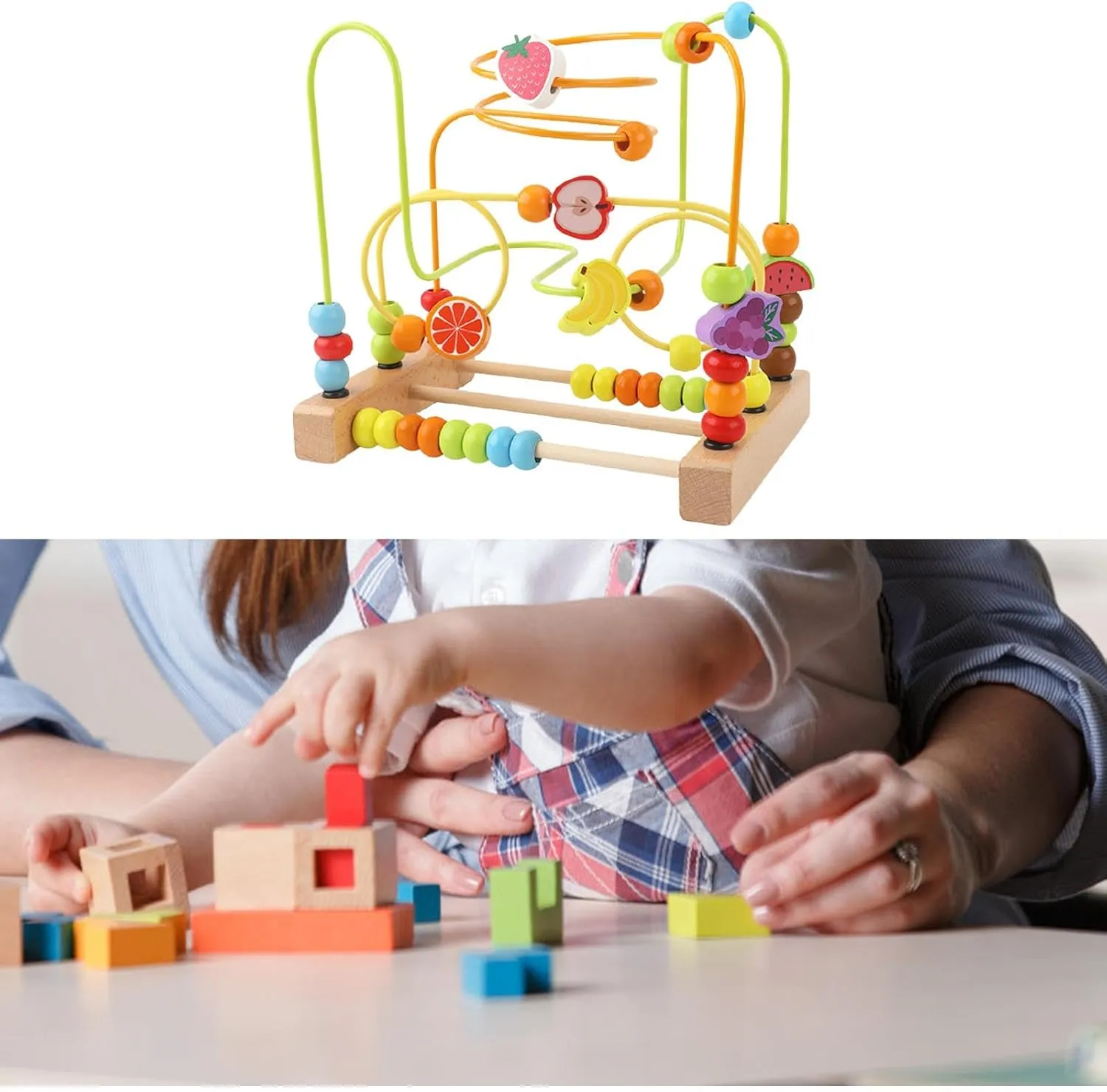 Colorful Wooden Bead Maze Toy for Kids Learning Development, Fruit B