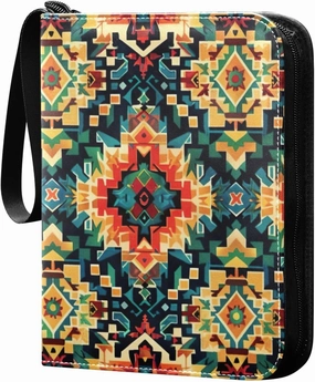 Colorful Ethnic Geometric Card Binder, 400 Pockets Card Holder with 50 Sleeves, Sturdy Card Holder Folders for Game Cards & Sports Cards