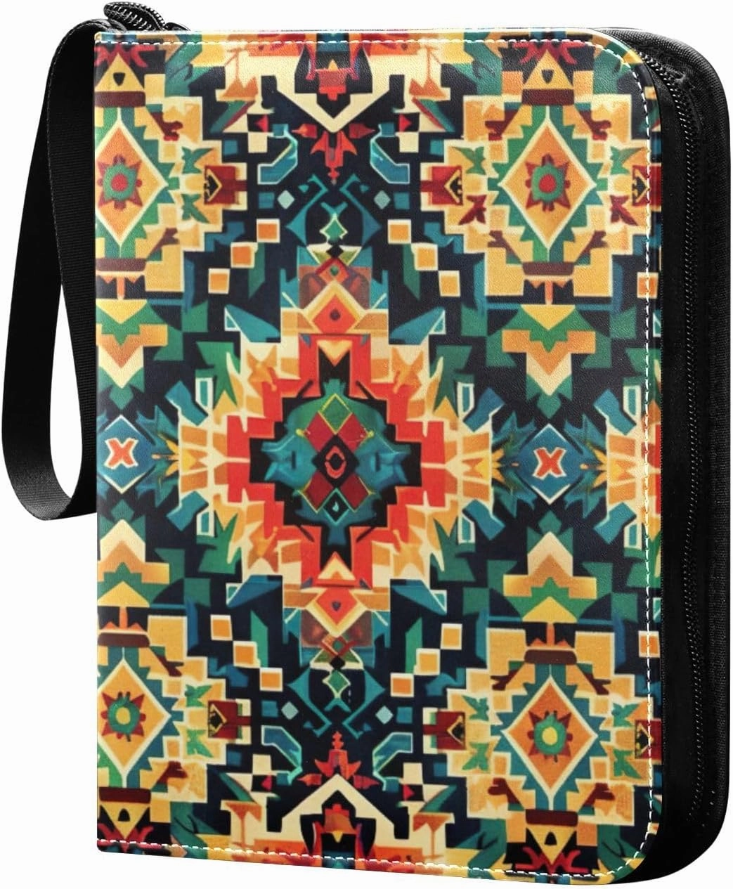 Colorful Ethnic Geometric Card Binder, 400 Pockets Card Holder with 50 Sleeves, Sturdy Card Holder Folders for Game Cards & Sports Cards