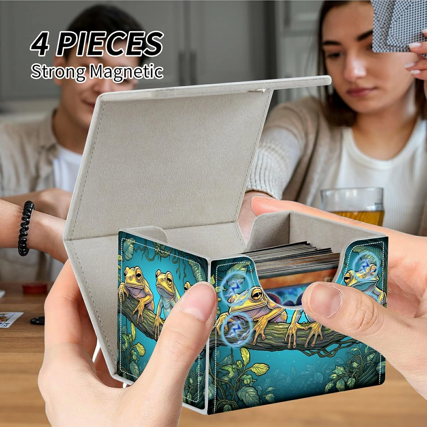 Colorful Frogs Card Deck Box Trading Cards with Strong Magnet Commander Deck Box Card Storage Box Magic Premium Card Storage Box Case Cover for TCG CCG Magic Cards